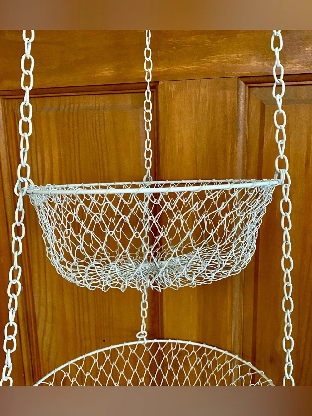 Vintage 3 Tier Wire Hanging Fruit Basket Collapsible Kitchen Storage OFF WHITE